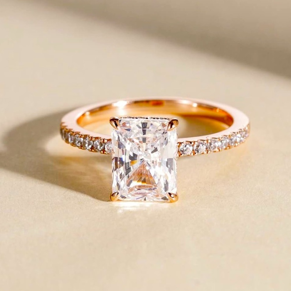 Rose Gold Diamond Ring Radiant Cut Wedding ring Promise ring Engagement Ring